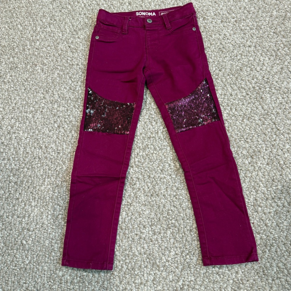 Sonoma Girls Sequin Knee Jeggings Berry Purple Size 6 Slim Fit Pants